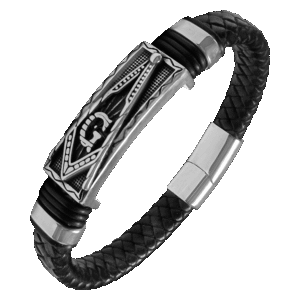 Stainless Steel Masonic Leather Bracelet