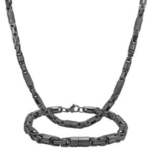 Stainless Steel Black Pvd Box Byzantine Chain Set