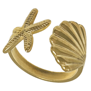 Adjustable Stainless Steel Starfish & Seashell Ring