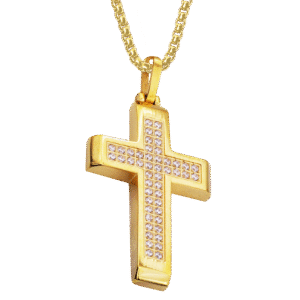 Stainless Steel Gold PVD CZ Cross Necklace