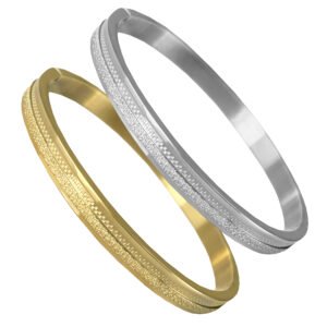 Stainless Steel Checkered & Sparkly Bangle Bracelet - 6MM