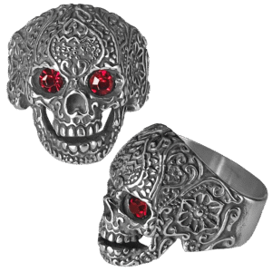 Stainless Steel Red-Eyed Skull Ring