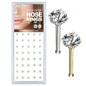 Surgical Steel Clear Stud Nose Rings - 40 pc