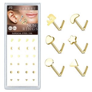 Gold Surgical Steel Decorative Nose Rings - 24 pcs