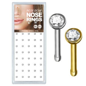 Surgical Steel Clear Stud Bone Nose Rings - 40 pcs