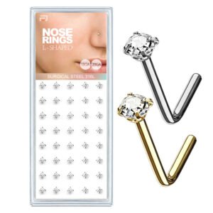 Surgical Steel CZ L-shaped Nose Rings - 40 pcs