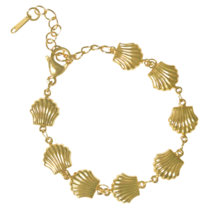 Stainless Steel Gold PVD Seashell Charms Bracelet