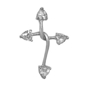 Stainless Steel Cross Pendant with Heart CZ