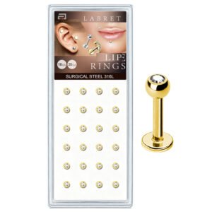 Gold Surgical Steel Stud Labrets - 40 pcs