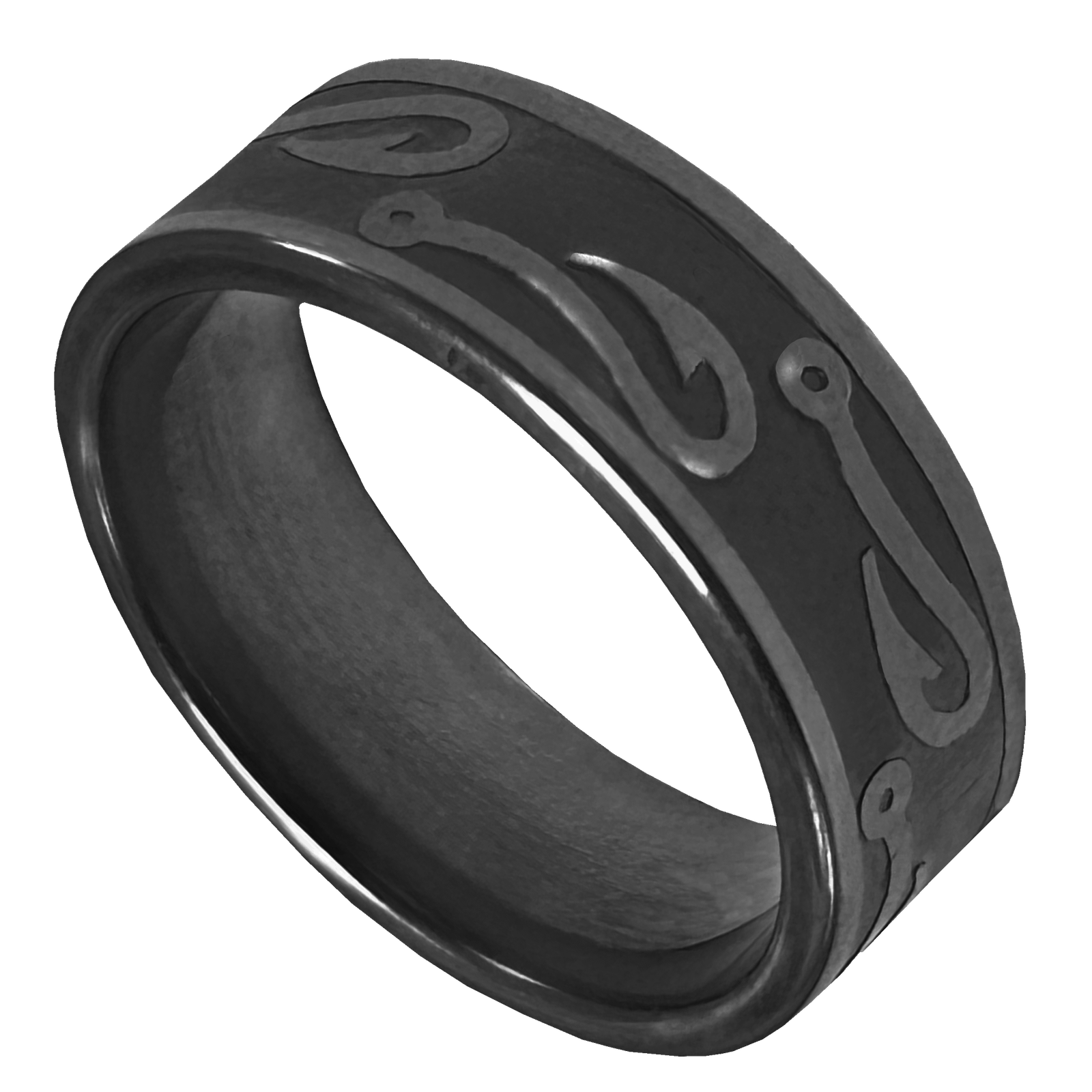 Black Stainless Steel Fish Hook Ring