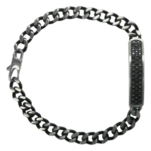 Stainless Steel Gun Metal Chain Bracelet w/ Black CZ Plate