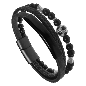 Leather & Stainless Steel Soccer Ball Bracelet