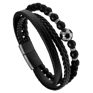 Leather & Stainless Steel Soccer Ball Bracelet