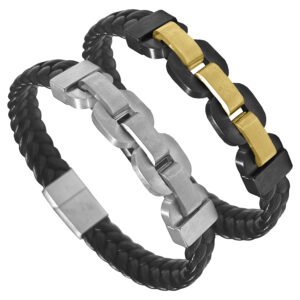 Leather & Bike Chain Stainless Steel Bracelet
