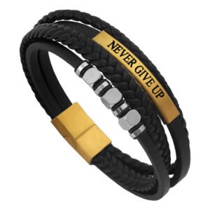 Leather Bracelet w/ Gold & Stainless Steel
