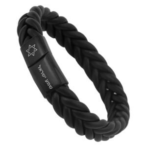 Black Braided Leather Bracelet w/ Star of David on Clasp