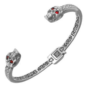 Stainless Steel Red-Eyed Skulls Bangle Bracelet