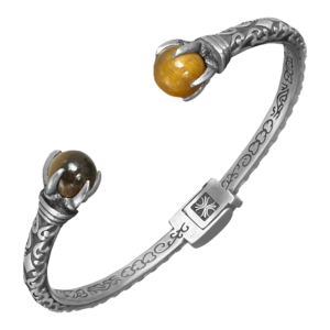 Stainless Steel Claws w/ Tiger Eye Stones Bangle Bracelet