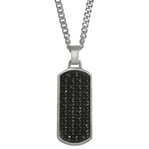 Stainless Steel Gun Metal Dog Tag Necklace w/ Black CZ
