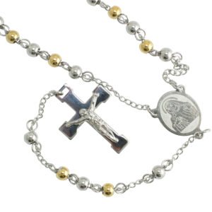 Stainless Steel Rosary with Gold PVD Beads