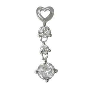 Stainless Steel Heart Pendant with Dangling CZ Stones