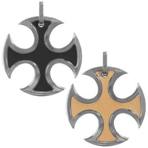 Stainless Steel & Textured Leather Celtic Cross Pendant