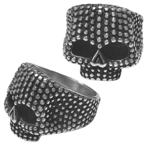Stainless Steel Textured Dot Pattern Skull Ring