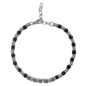 Stainless Steel Gun Metal & Black Beaded Bracelet