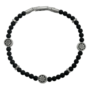 Stainless Steel Sailor & Black Beaded Bracelet w/ Clasp Locks