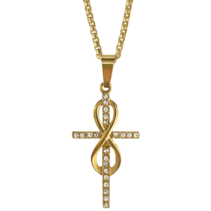 Gold Plated Stainless Steel CZ Cross with Infinity Sign Necklace