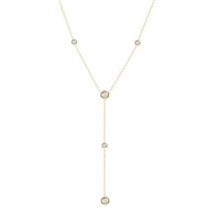 Gold Stainless Steel CZ Lariat Chain Necklace