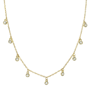 Stainless Steel Dangling Cubic Zirconia Gold Charm Necklace