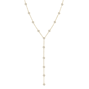 Gold Stainless Steel CZ Lariat Chain Necklace