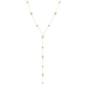 Gold Stainless Steel Marine & CZ Lariat Necklace