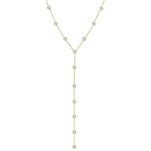 Gold Stainless Steel CZ Long Lariat Chain Necklace