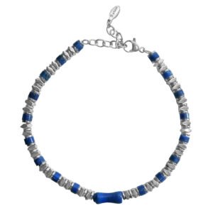 Stainless Steel Diamond Beaded & Lapis Lazuli Chain Bracelet