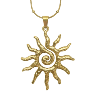 Stainless Steel Gold Pvd Spiral Sun Charm Necklace