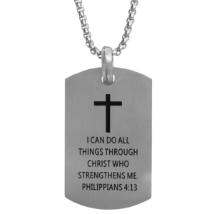 Stainless Steel Philippians 4:13 Proverbs Dog Tag Chain Necklace