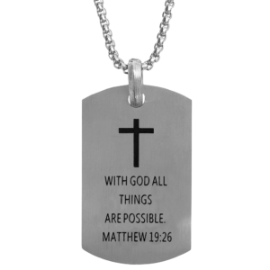 Stainless Steel Matthew 19:26 Proverbs Dog Tag Chain Necklace