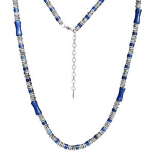 Stainless Steel Diamond Beaded & Lapis Lazuli Chain Necklace