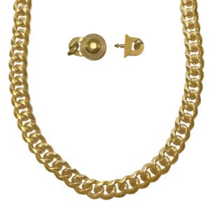 Stainless Steel Gold PVD Cuban Link Chain w/ CZ Circular Buckle
