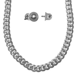 Stainless Steel Cuban Link Chain w/ CZ Circular Buckle