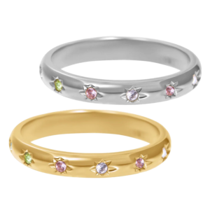 Stainless Steel Star Studded Gemstone Ring