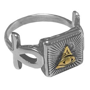 Stainless Steel Illuminati Eye w/ Ankh Ring