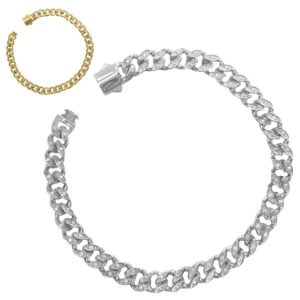 Stainless Steel Cz CNC Single Setting Cuban Chain Bracelet