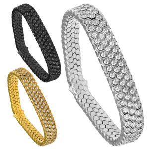 Stainless Steel Cz CNC Honeycomb Textured Bracelet