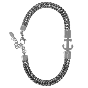 Gun Metal Stainless Steel Anchor Spiga Chain Bracelet