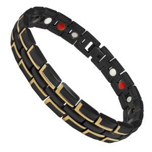 Stainless Steel Black PVD w/ Gold Accents Magnetic Link Bracelet