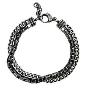 Double Chain Stainless Steel Gun Metal Rolo & Cuban Bracelet