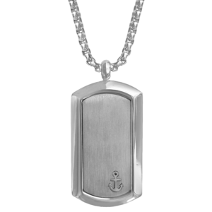 Stainless Steel Dog Tag Necklace w/ Anchor in Corner